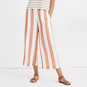 Madewell Pants XXS White Orange Evelyn Striped Huston Cropped Button Linen Blend
